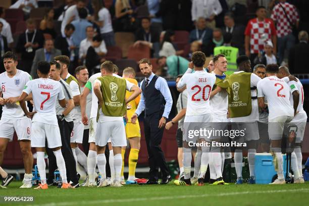 England head coach Gareth Southgate is seen during the 2018 FIFA World Cup Russia Semi Final match between England and Croatia at Luzhniki Stadium on...