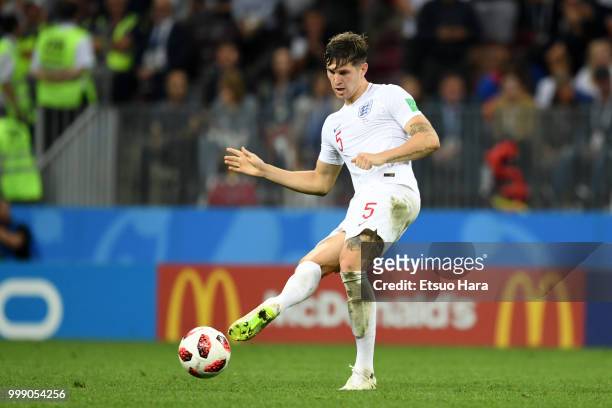 John Stones of England in action during the 2018 FIFA World Cup Russia Semi Final match between England and Croatia at Luzhniki Stadium on July 11,...