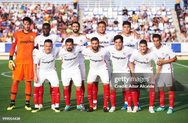Sevilla FC line up for a team photo prior to the start the Pre- Season friendly Match between Sevilla FC and AFC Bournemouth at La Manga Club on July...