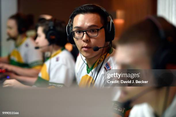 Gamer Han "SteeZybb" Tong of team FlyQuest plays "PlayersUnknown's Battlegrounds" as he competes in the PUBG Pan-Continental tournament during the...