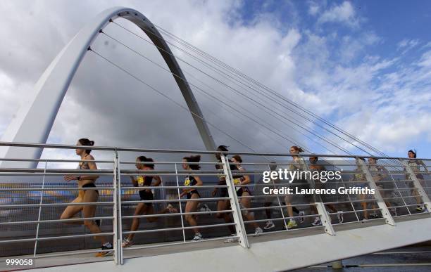 The Women Elite Race crosses the Millenium Bridge ahead of the Great North Run in the Quayside in Newcastle. DIGITAL IMAGE Mandatory Credit: Laurence...