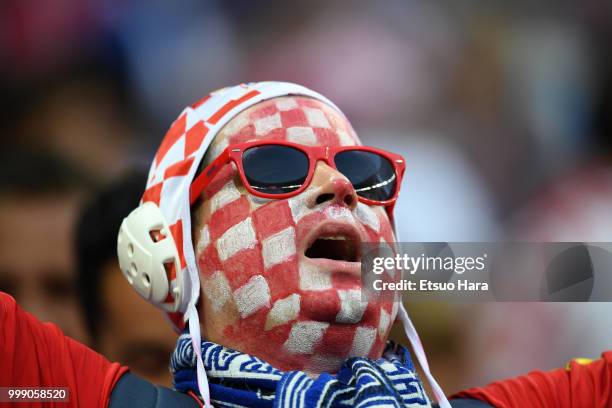 Fan of Croatia is seen prior to the 2018 FIFA World Cup Russia Semi Final match between England and Croatia at Luzhniki Stadium on July 11, 2018 in...