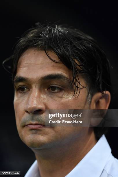 Croatia head coach Zlatko Dalic looks on prior to the 2018 FIFA World Cup Russia Semi Final match between England and Croatia at Luzhniki Stadium on...