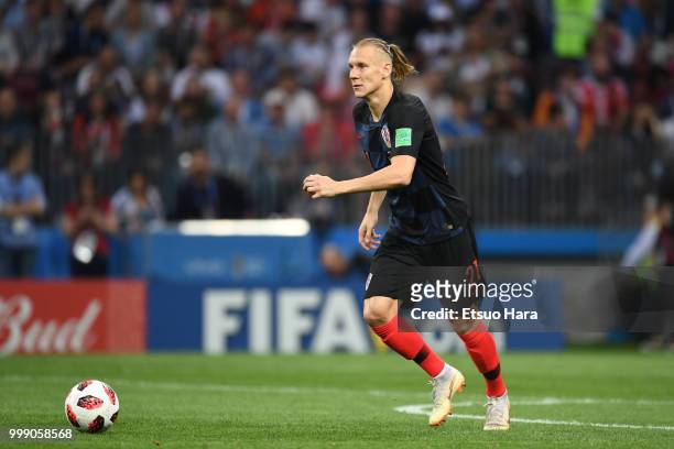Domagoj Vida of Croatia in action during the 2018 FIFA World Cup Russia Semi Final match between England and Croatia at Luzhniki Stadium on July 11,...