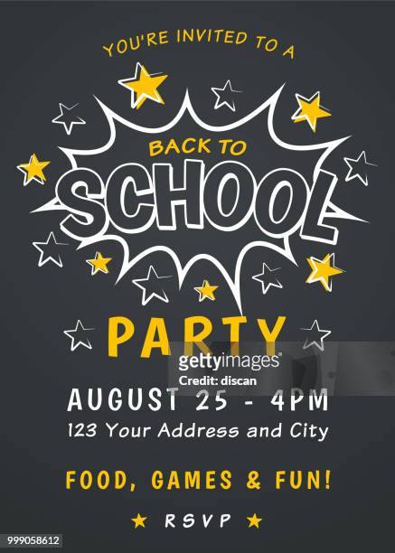 back to school party invitation template - back to school party stock illustrations