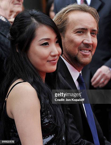 Actor Nicolas Cage and wife Alice Kim Cage attend the Handprint And Footprint Ceremony Honoring Producer Jerry Bruckheimer at Grauman's Chinese...