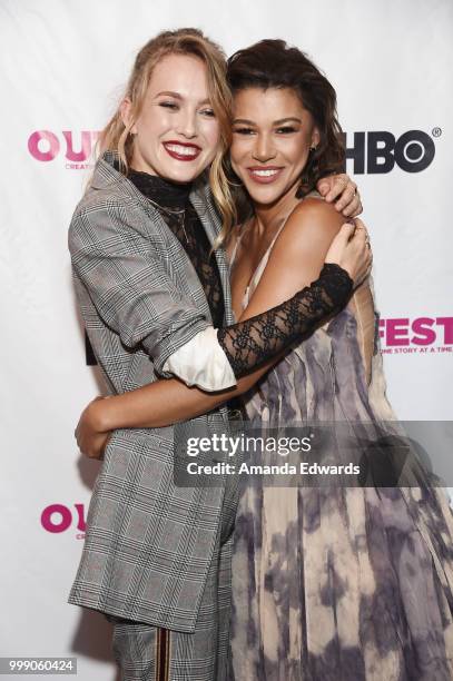 Actresses Madison Lawlor and Montana Manning arrive at the 2018 Outfest Los Angeles premiere of "Daddy Issues" at the DGA Theater on July 14, 2018 in...