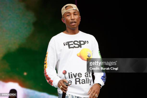 Pharrell Williams of N.E.R.D performs at Lovebox festival at Gunnersbury Park on July 14, 2018 in London, England.