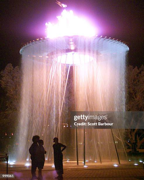 The Olympic Cauldron is relit next to the Olympic Stadium to celebrate the anniversary of the Sydney Olympic Games at Sydney Olympic Park in Sydney,...