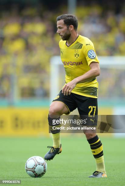 Dortmund's Gonzalo Castro plays the ball during the German Soccer Association Cup first-round soccer match between 1. FC Rielasingen-Arlen and...
