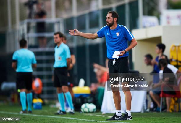 Head coach Pablo Machin of Sevilla FC reacts during Pre- Season friendly Match between Sevilla FC and AFC Bournemouth at La Manga Club on July 14,...
