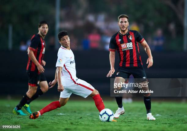Dan Gosling of AFC Bournemouth controls the ball during Pre- Season friendly Match between Sevilla FC and AFC Bournemouth at La Manga Club on July...