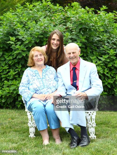 Virginia Comley, Leah Lane and James F. Comley attend A Celebration For Stefany Ornelas And Alex Washer on July 14, 2018 in Bedford, Massachusetts.