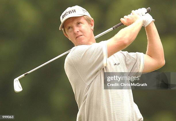 Scott Laycock of Australia in action on the fifth hole during the final round of the Holden Australian Open Golf Tournament held at The Grand Golf...