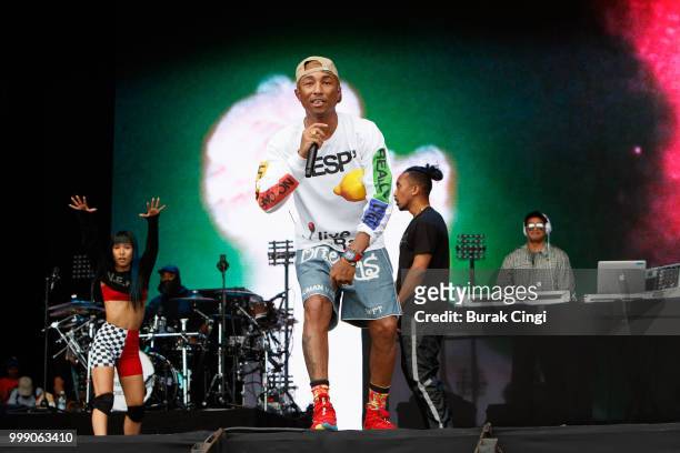 Pharrell Williams of N.E.R.D performs at Lovebox festival at Gunnersbury Park on July 14, 2018 in London, England.