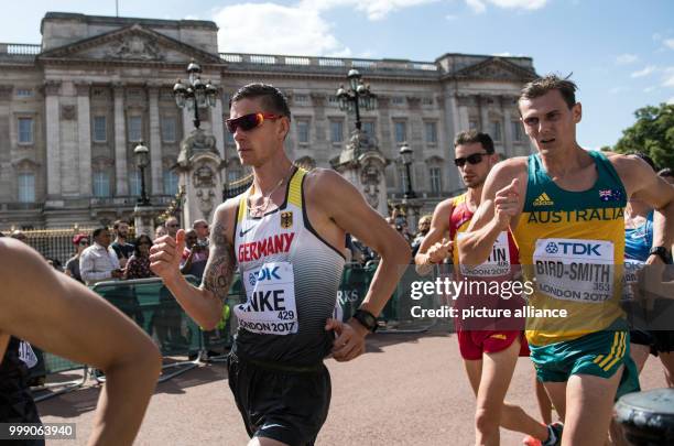 German athlete Christopher Linke and Australian athlete Dane Bird-Smith compete in the 20 kilometre marathon at the IAAF London 2017 World Athletics...