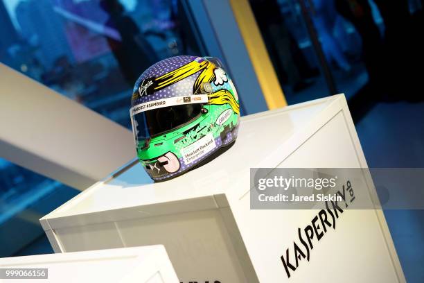 Virgin Racing team driver helmet on display at "Art Goes Green" event at The New Museum in New York, organized by Kaspersky Lab in Collaboration with...