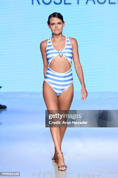 Model walks the runway for Rose Paulino at Miami Swim Week powered by Art Hearts Fashion Swim/Resort 2018/19 at Faena Forum on July 14, 2018 in Miami...