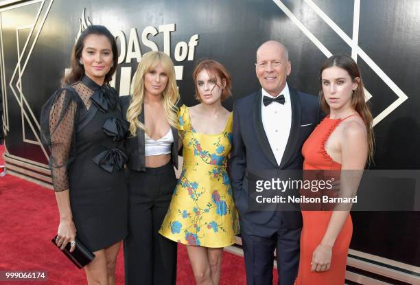 Emma Heming, Rumer Willis, Tallulah Willis, Bruce Willis and Scout Willis attend the Comedy Central Roast of Bruce Willis at Hollywood Palladium on...