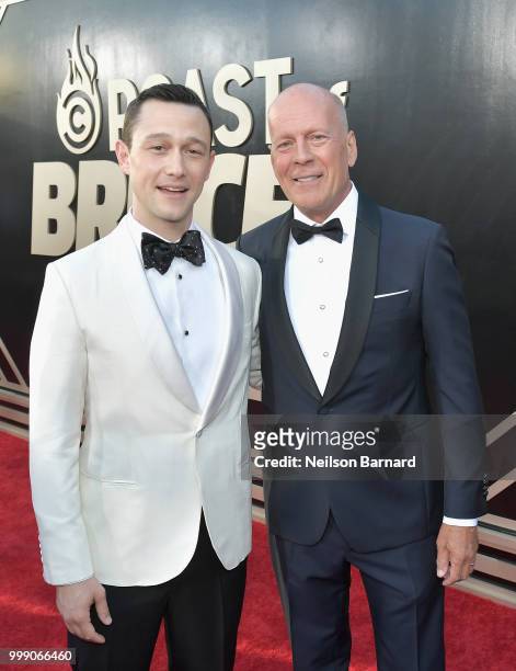Joseph Gordon-Levit and Bruce Willis attend the Comedy Central Roast of Bruce Willis at Hollywood Palladium on July 14, 2018 in Los Angeles,...