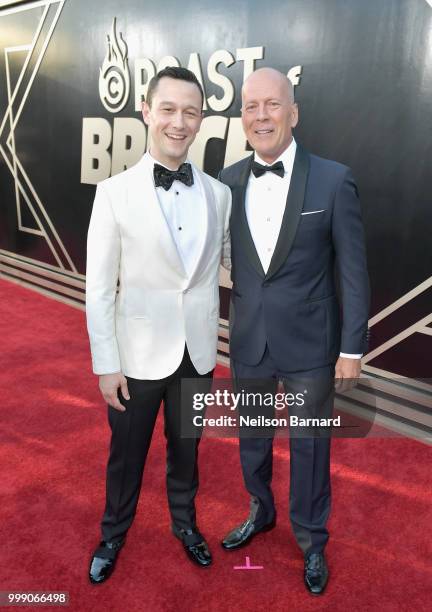 Joseph Gordon-Levit and Bruce Willis attend the Comedy Central Roast of Bruce Willis at Hollywood Palladium on July 14, 2018 in Los Angeles,...