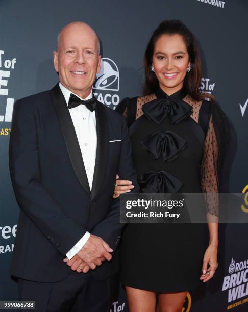 Bruce Willis and Emma Heming attend the Comedy Central Roast of Bruce Willis at Hollywood Palladium on July 14, 2018 in Los Angeles, California.