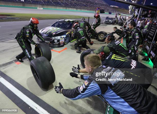 Kurt Busch, driver of the Monster Energy/Haas Automation Ford, pits during the Monster Energy NASCAR Cup Series Quaker State 400 presented by Walmart...