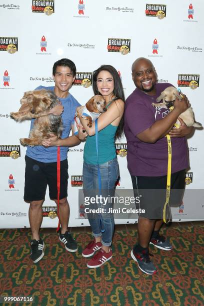 Telly Leung, Arielle Jacobs and Major Attaway attend the 20th Anniversary Of Broadway Barks at Shubert Alley on July 14, 2018 in New York City.