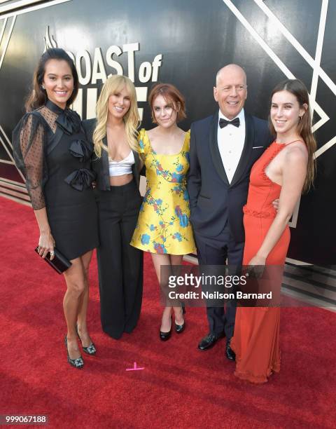 Emma Heming, Rumer Willis, Tallulah Willis, Bruce Willis and Scout Willis attend the Comedy Central Roast of Bruce Willis at Hollywood Palladium on...