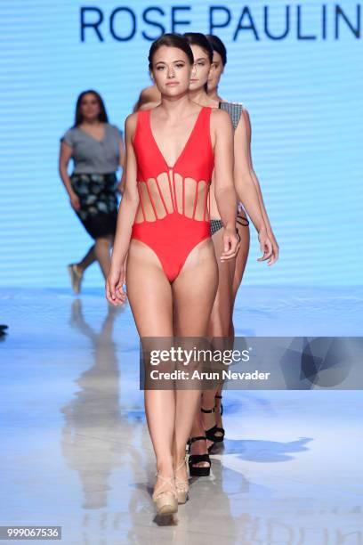 Models walk the runway for Rose Paulino at Miami Swim Week powered by Art Hearts Fashion Swim/Resort 2018/19 at Faena Forum on July 14, 2018 in Miami...