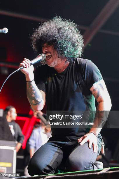 Lead singer Cedric Bixler-Zavala of the At The Drive In performs at NOS Alive Festival 2018 on July 13, 2018 in Lisbon, Portugal.