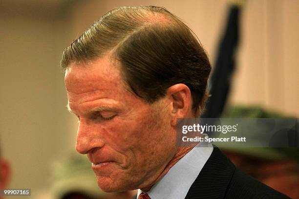 Democratic senatorial candidate, Attorney General of Connecticut Richard Blumenthal holds a press conference to explain the discrepancies in claims...