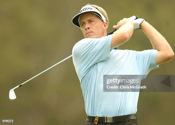 Stuart Appleby of Australia in action on the fifth hole during the final round of the Holden Australian Open Golf Tournament held at The Grand Golf...