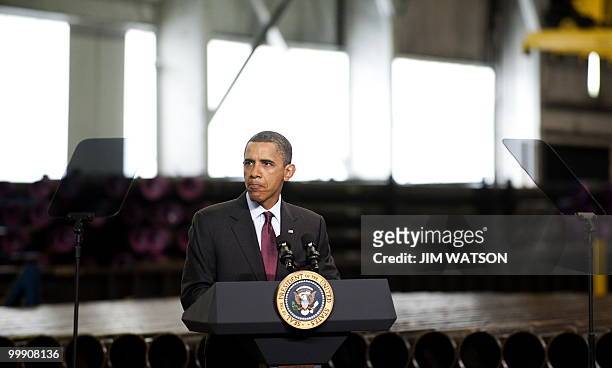 President Barack Obama makes remarks on the economy after touring through V & M Star, a leading producer of seamless pipe for the oil and gas...