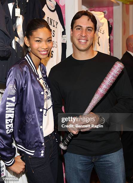 Model Chanel Iman and Mark Teixeira of the New York Yankees attend the VS Pink Major League Baseball Collection launch at the Victoria's Secret Soho...