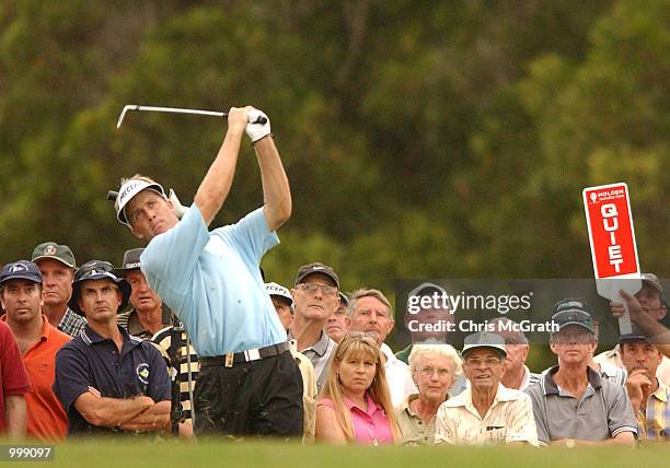 Stuart Appleby of Australia in action on the 18th fairway during the final round of the Holden Australian Open Golf Tournament held at The Grand Golf...