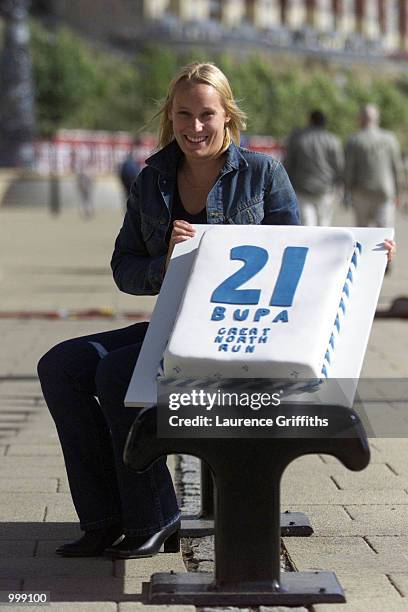 Michelle Clarke who will celebrate her 21st Birthday on the day of the 21st great North run ahead of the Great North Run in the Quayside in...