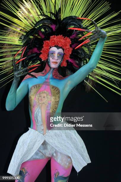 Mode, painted by Martha Gejdosova poses for a picture at the 21st World Bodypainting Festival 2018 on July 12, 2018 in Klagenfurt, Austria.