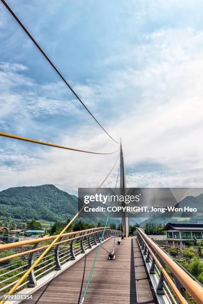 pedestrians' bridge over the river - jong won heo stock pictures, royalty-free photos & images