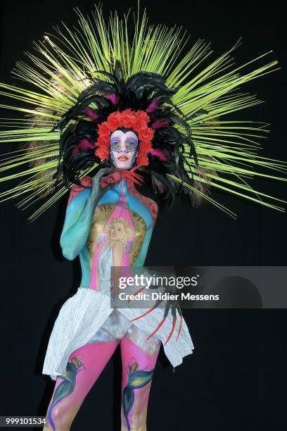 Mode, painted by Martha Gejdosova poses for a picture at the 21st World Bodypainting Festival 2018 on July 12, 2018 in Klagenfurt, Austria.