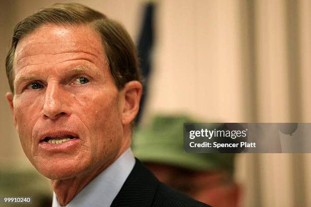 Democratic senatorial candidate, Attorney General of Connecticut Richard Blumenthal holds a press conference to explain the discrepancies in claims...