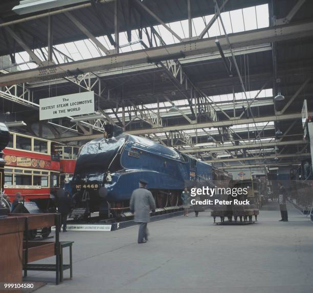 London & North Eastern Railway steam locomotive 'Mallard' at The Museum of British Transport, Clapham, London, UK, April 1968.
