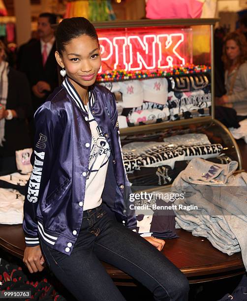 Model Chanel Iman attends the VS Pink Major League Baseball Collection launch at the Victoria's Secret Soho Store on May 18, 2010 in New York City.