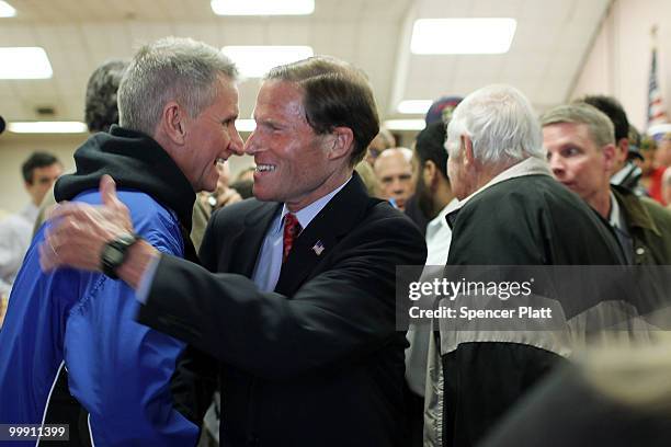 Democratic senatorial candidate, Attorney General of Connecticut Richard Blumenthal greets supporters after holding a press conference to explain the...