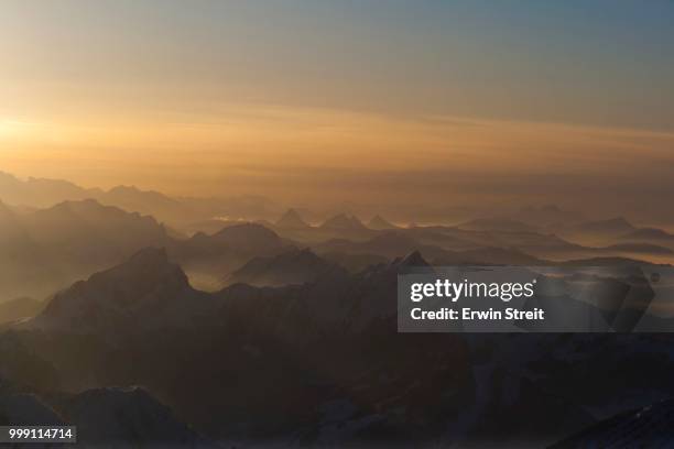 view from mt. saentis on the foothills of the swiss alps, canton appenzell innerrhoden, switzerland - appenzell innerrhoden stock pictures, royalty-free photos & images