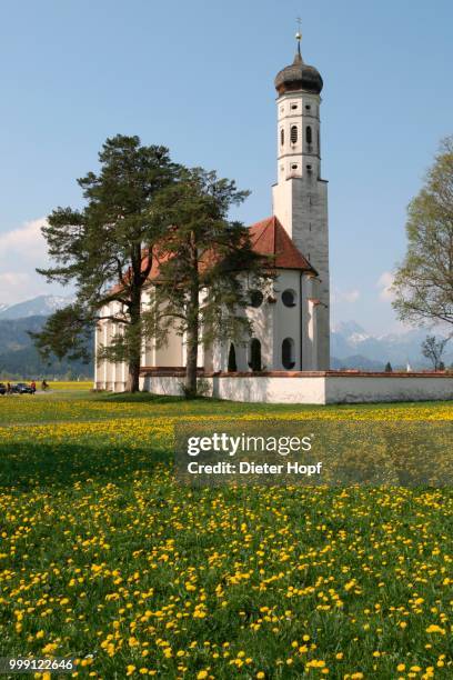 st. coloman church near fussen, allgaeu region, bavaria, germany - onion dome stock pictures, royalty-free photos & images