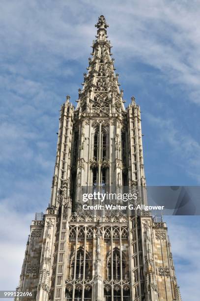 ulmer muenster church, ulm minster, 161.53m, tallest church tower in the world, muensterplatz square, ulm, baden-wuerttemberg, germany - ulm minster stock pictures, royalty-free photos & images