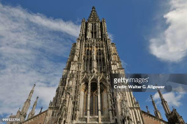 ulmer muenster church, ulm minster, 161.53m, tallest church tower in the world, muensterplatz square, ulm, baden-wuerttemberg, germany - the minster building photos et images de collection