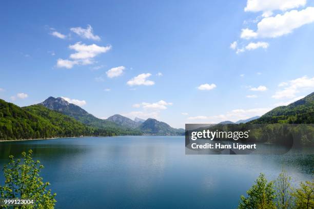 lake fuschlsee, salzkammergut region, salzburg, austria - fuschlsee stockfoto's en -beelden