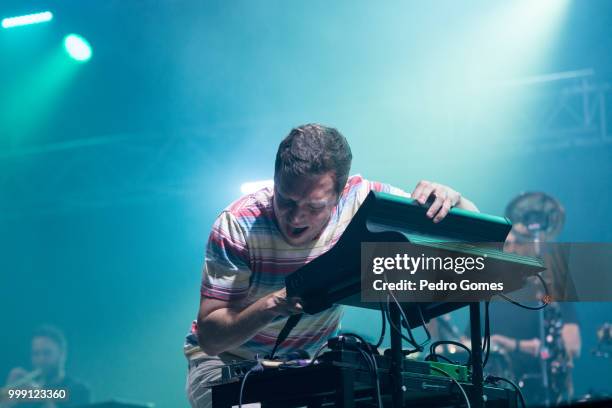 Ed Macfarlane of Friendly Fires performs on the Sagres Stage on day 1 of NOS Alive festival on July 12, 2018 in Lisbon, Portugal.